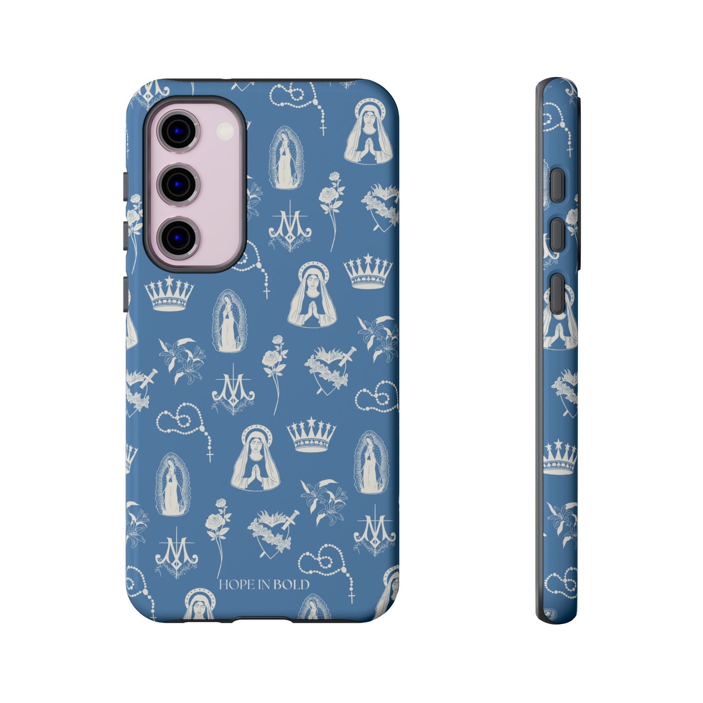 Virgin Mary Toile Phone Case in Sky/Ecru