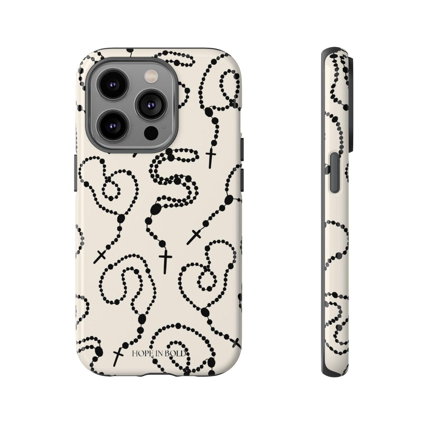 Rosary Phone Case in Ecru/Black