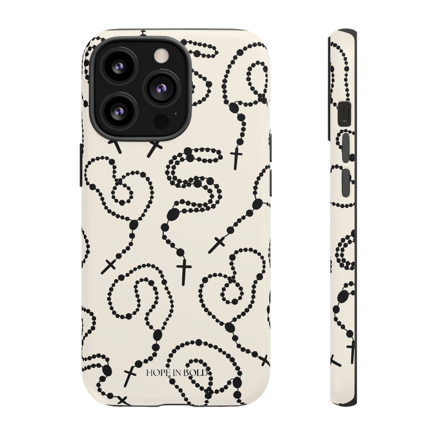 Rosary Phone Case in Ecru/Black