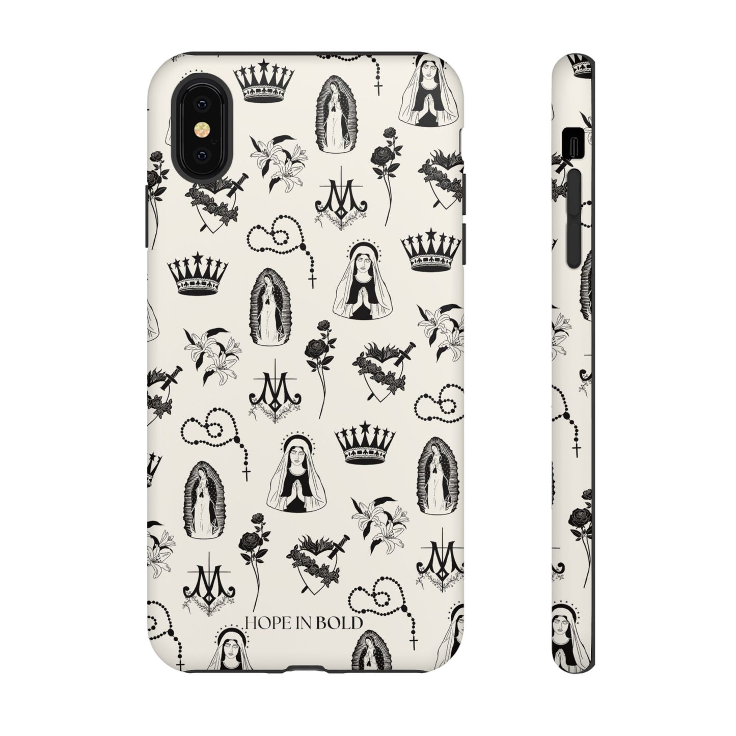 Virgin Mary Toile Phone Case in Ecru/Black