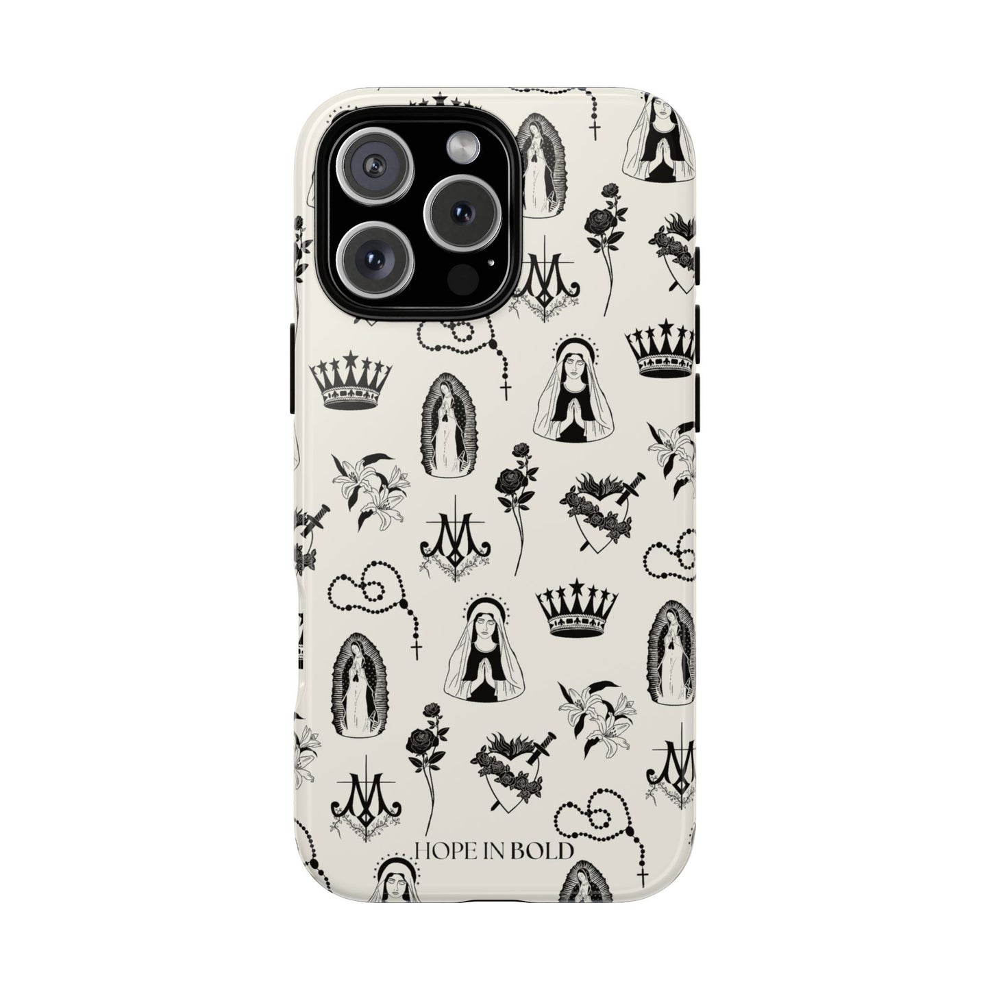 Virgin Mary Toile Phone Case in Ecru/Black