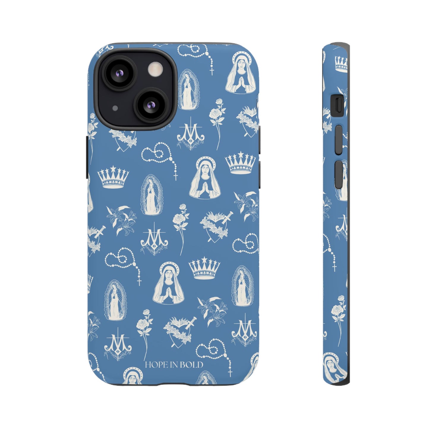 Virgin Mary Toile Phone Case in Sky/Ecru