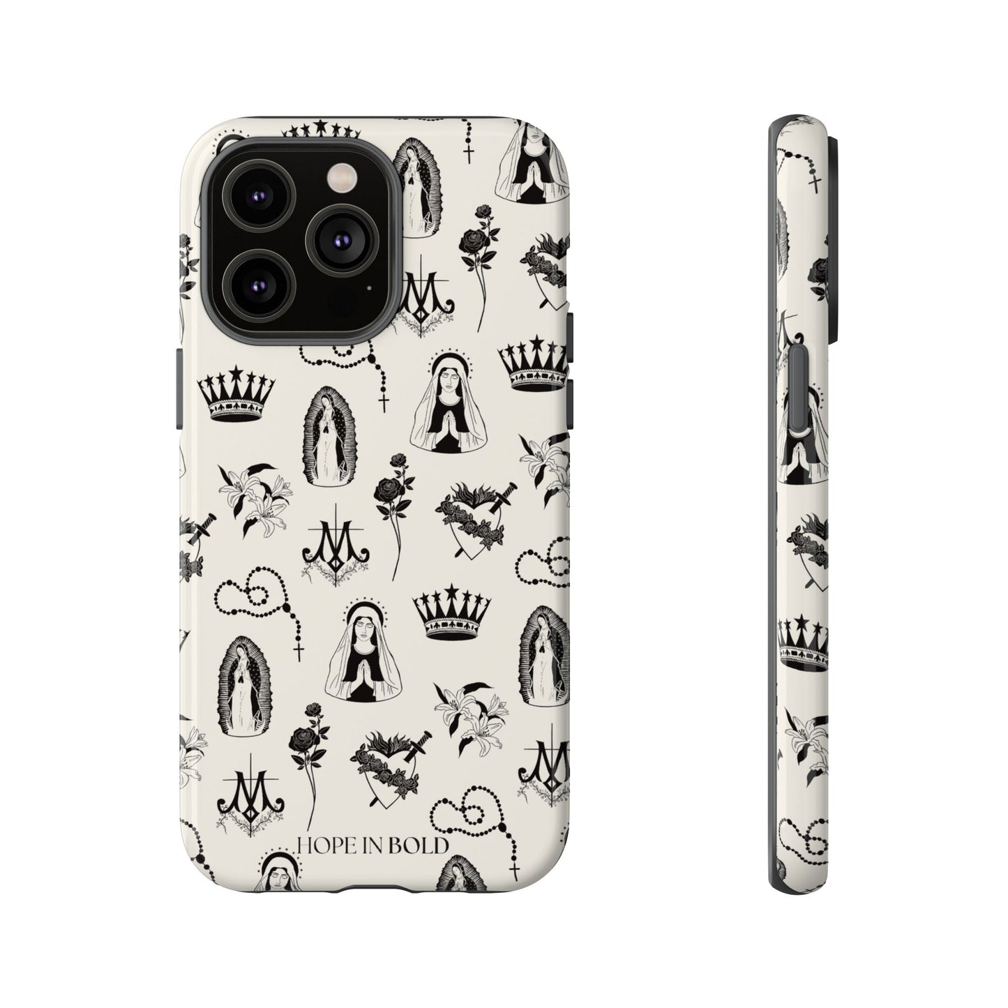 Virgin Mary Toile Phone Case in Ecru/Black