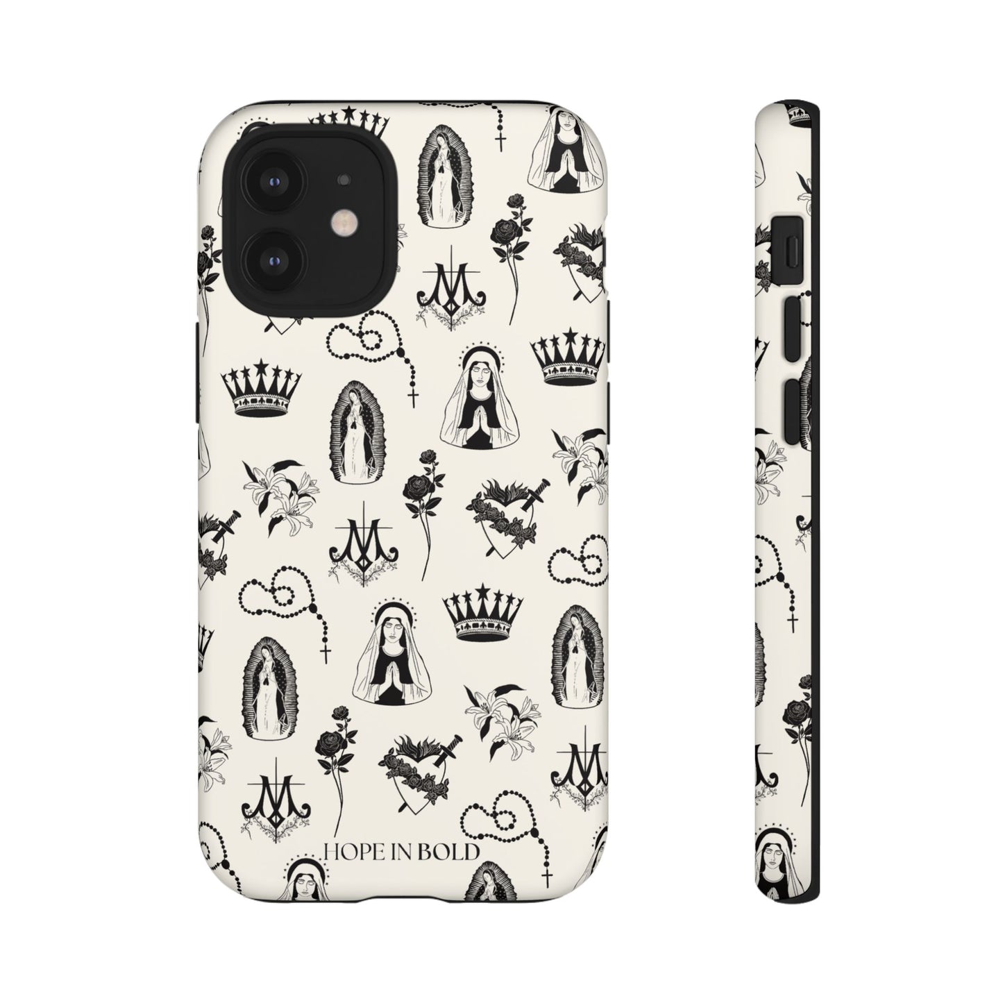 Virgin Mary Toile Phone Case in Ecru/Black