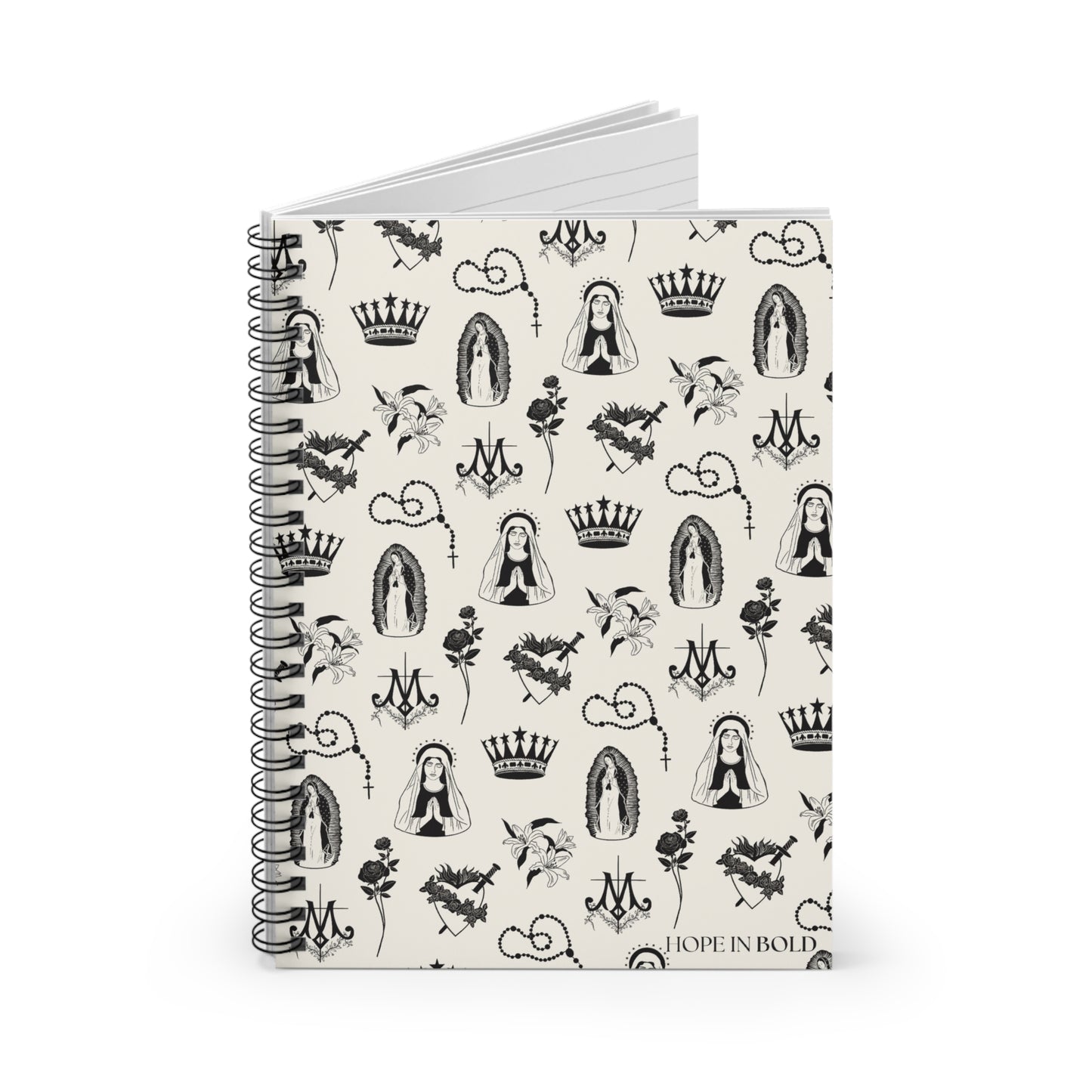Virgin Mary Toile Spiral Notebook in Ecru/Black
