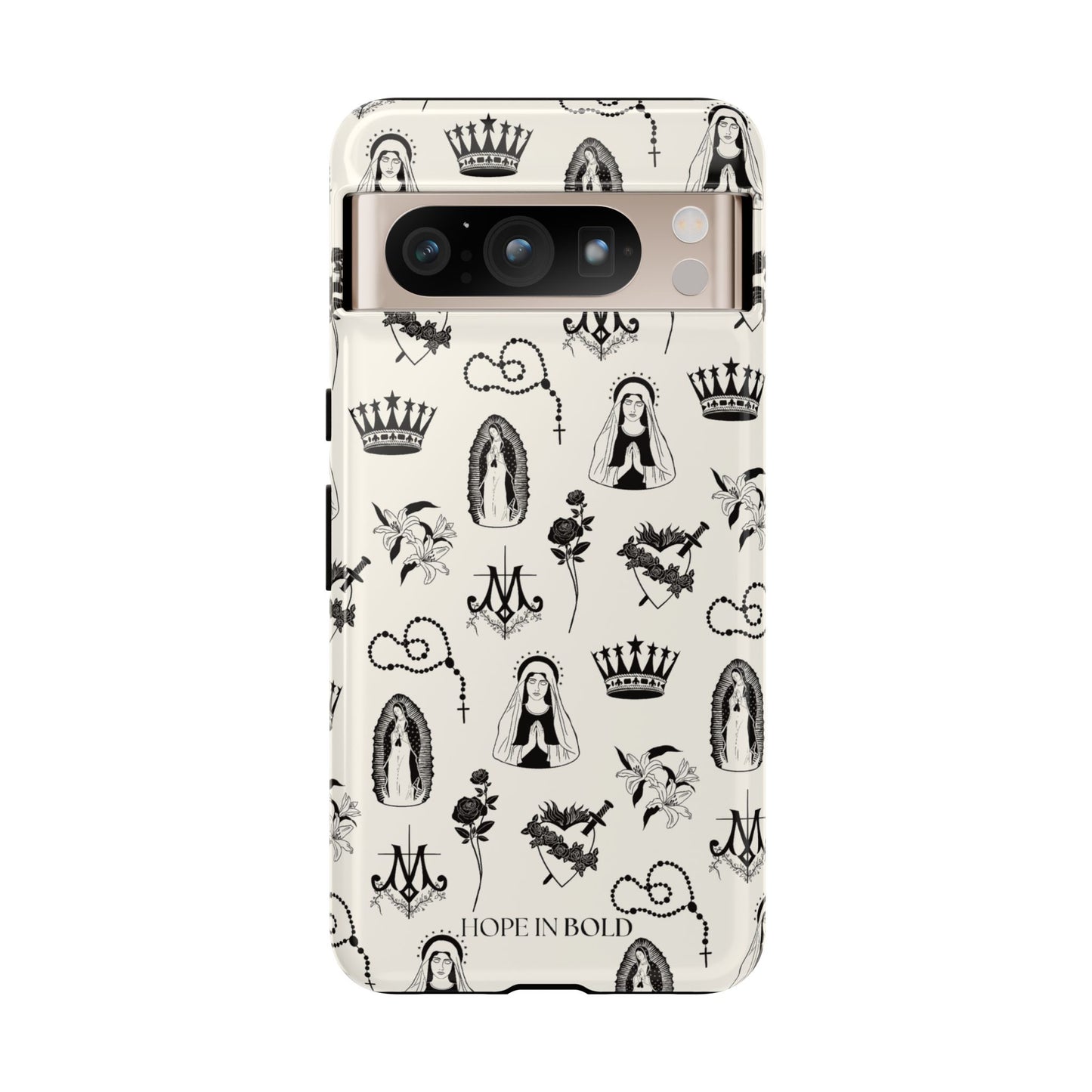 Virgin Mary Toile Phone Case in Ecru/Black