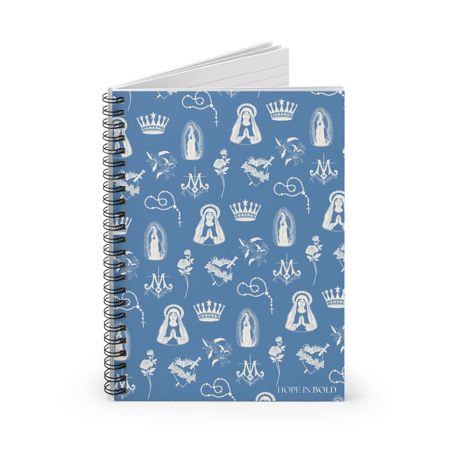 Virgin Mary Toile Spiral Notebook in Sky/Ecru