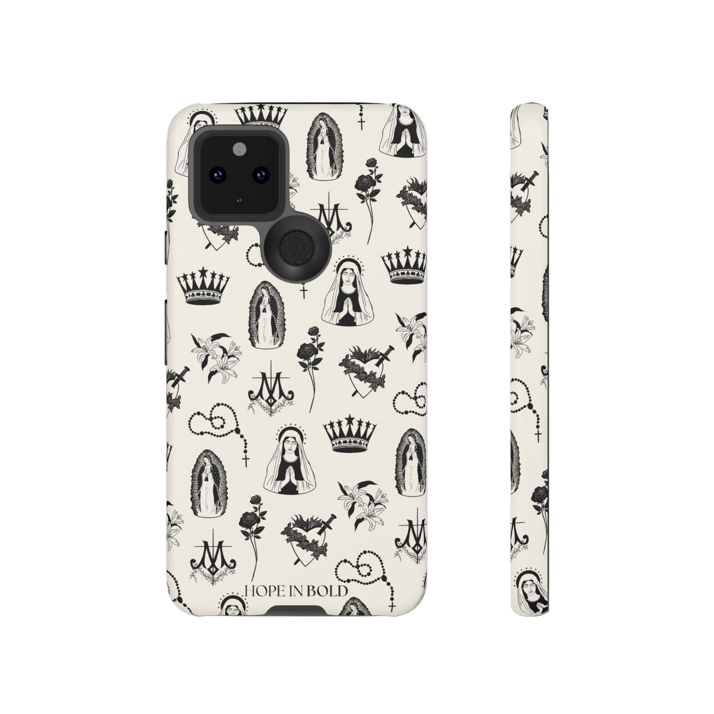 Virgin Mary Toile Phone Case in Ecru/Black
