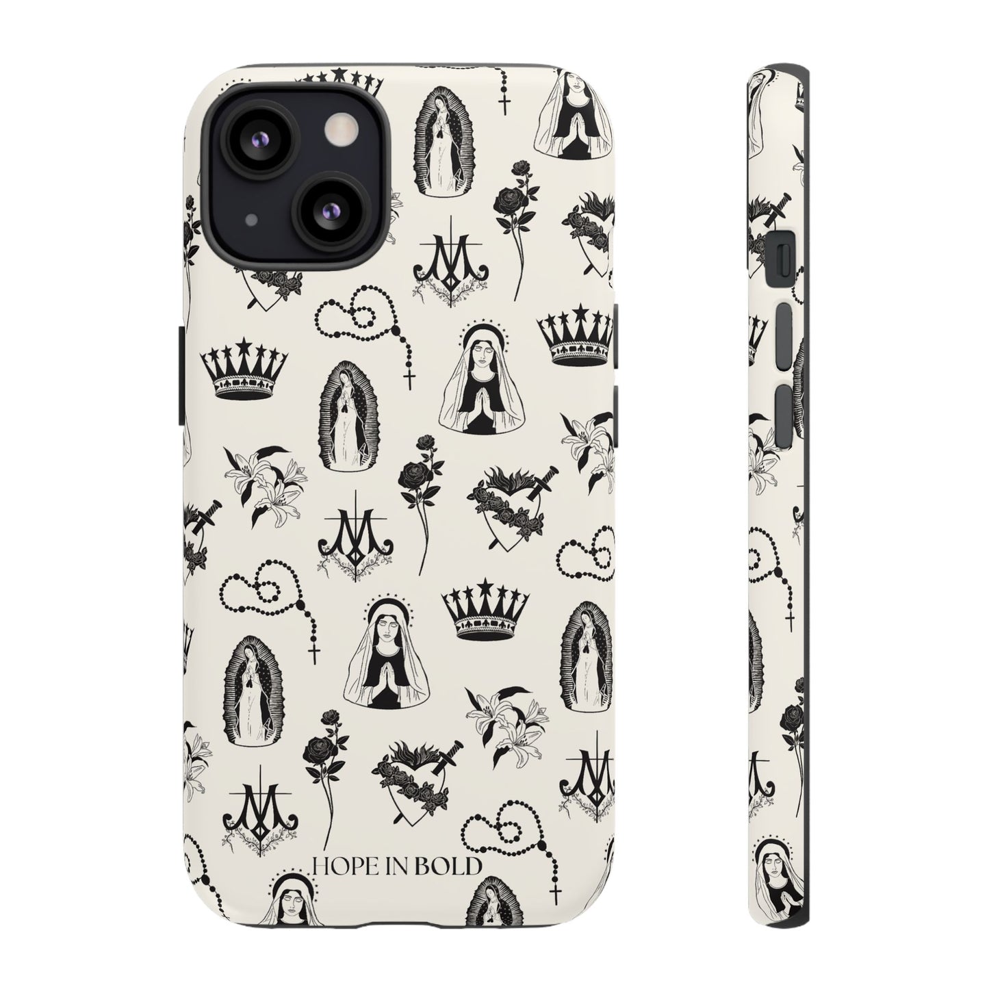 Virgin Mary Toile Phone Case in Ecru/Black