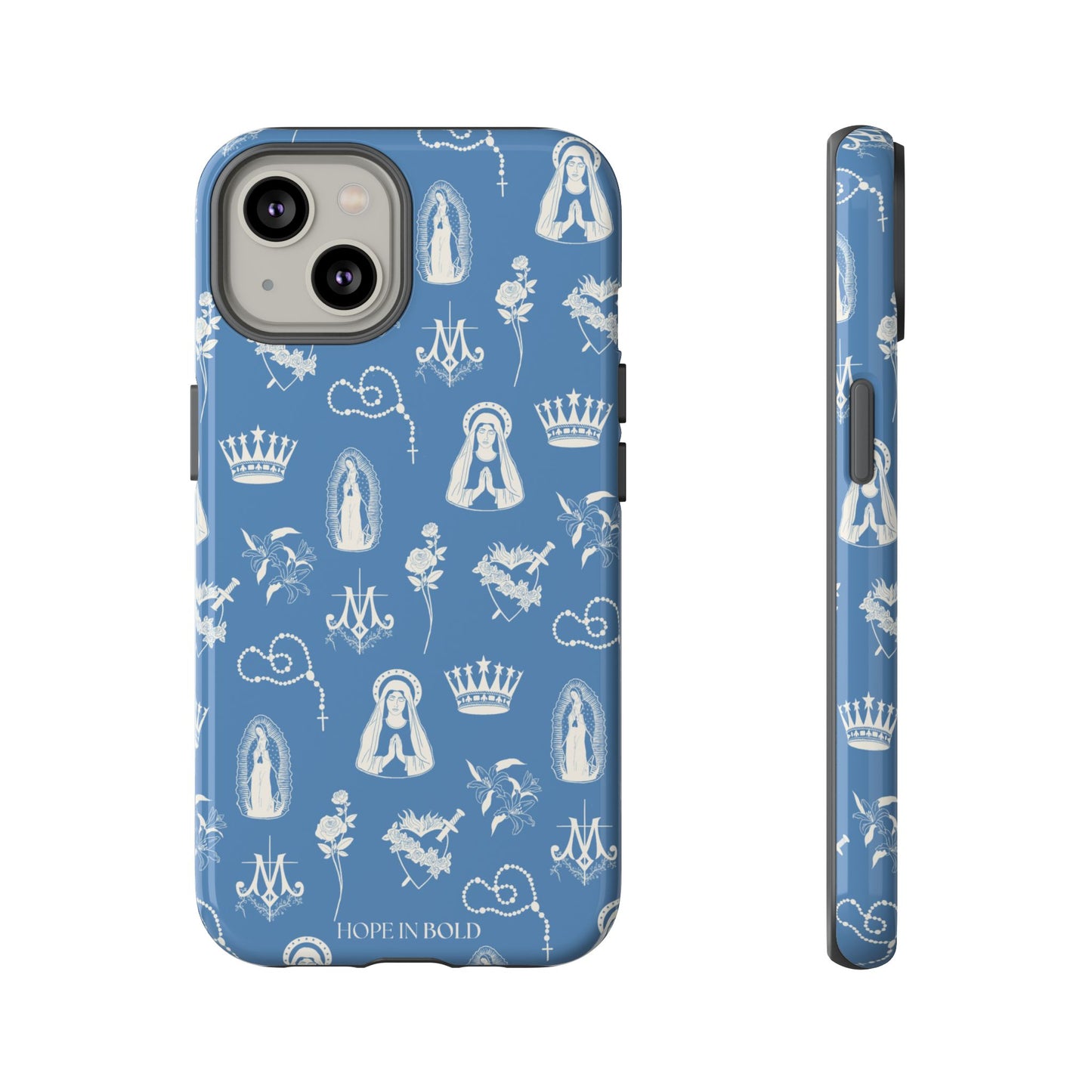 Virgin Mary Toile Phone Case in Sky/Ecru