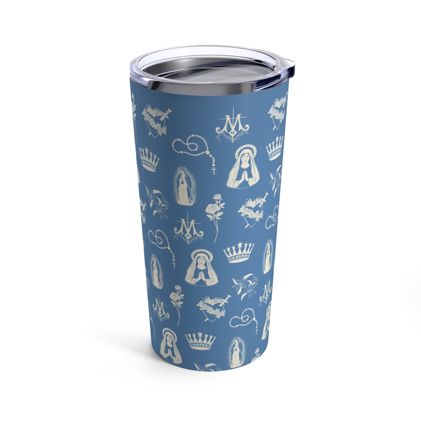 Virgin Mary Toile Tumbler in Sky/Ecru