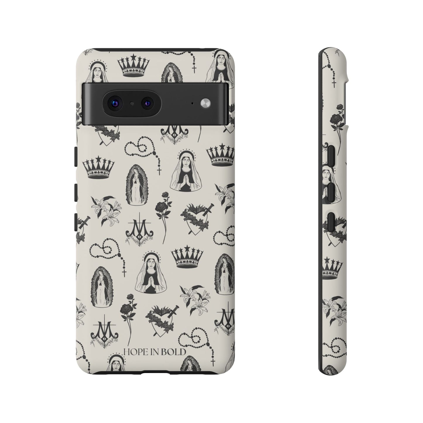 Virgin Mary Toile Phone Case in Ecru/Black