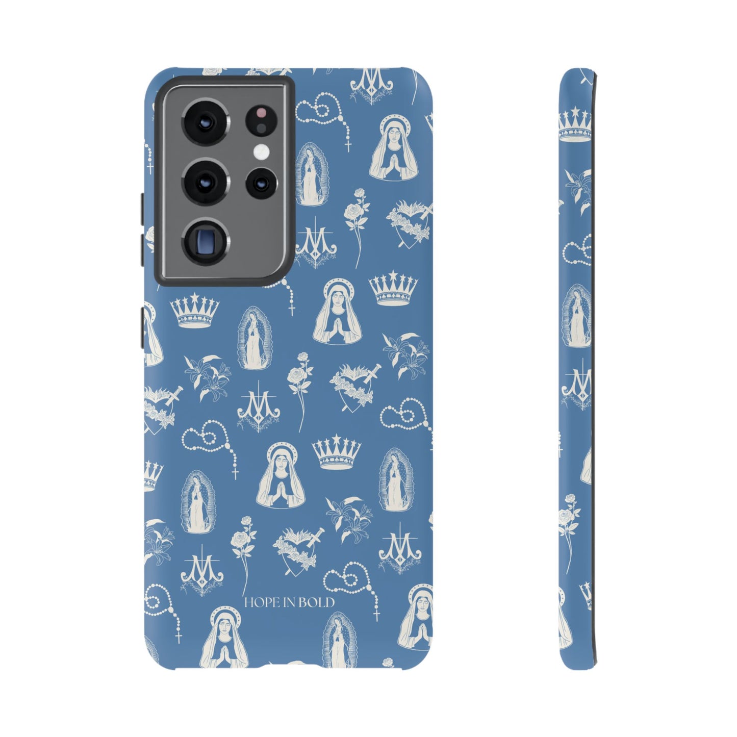 Virgin Mary Toile Phone Case in Sky/Ecru