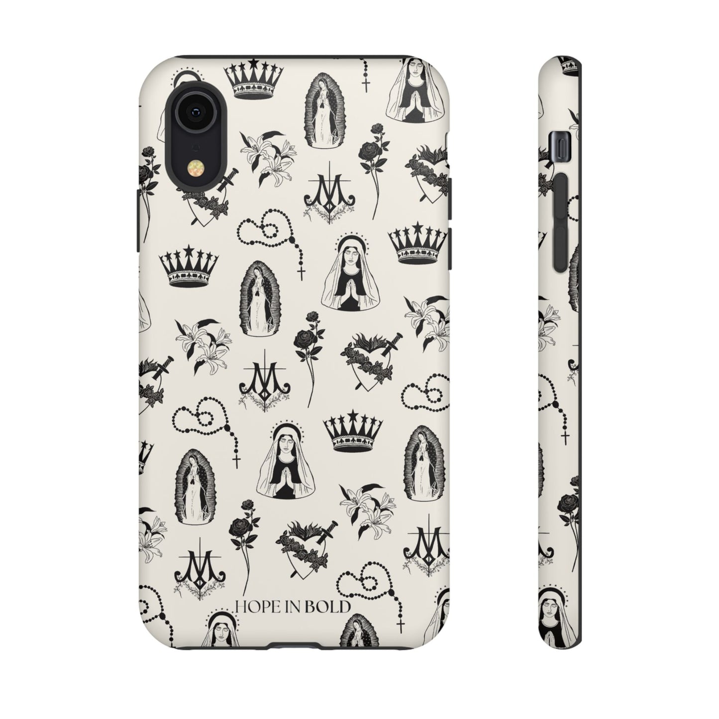 Virgin Mary Toile Phone Case in Ecru/Black