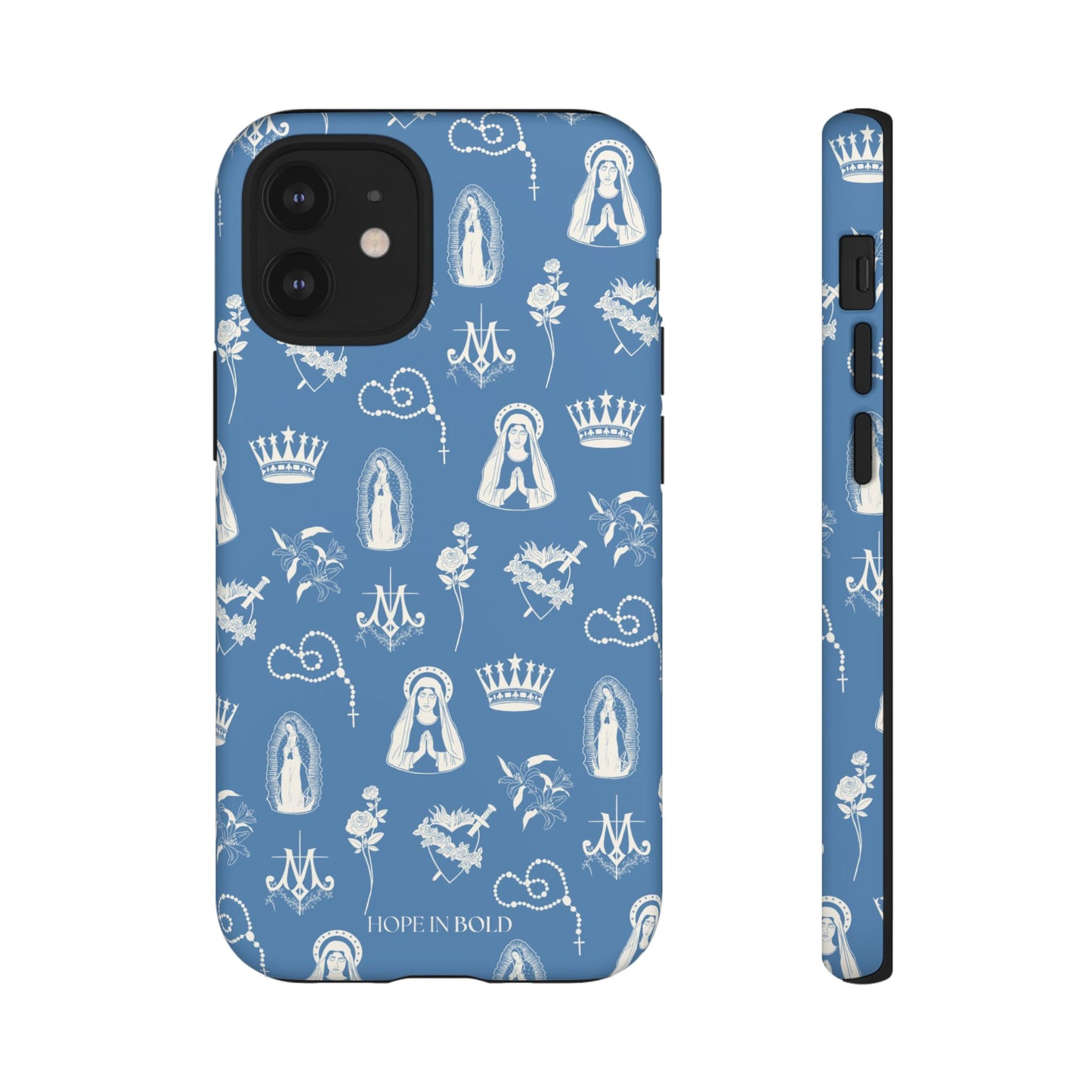 Virgin Mary Toile Phone Case in Sky/Ecru