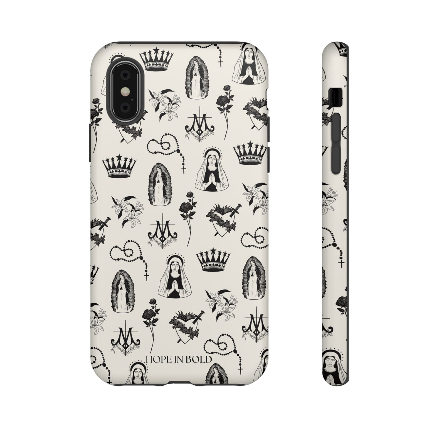Virgin Mary Toile Phone Case in Ecru/Black