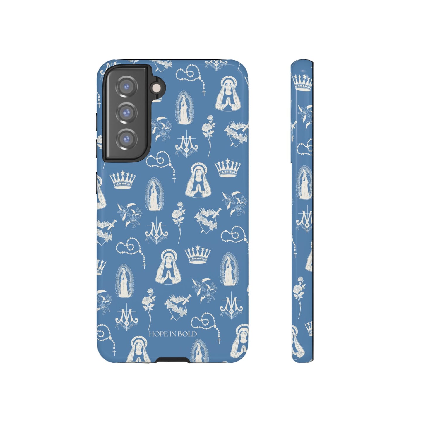Virgin Mary Toile Phone Case in Sky/Ecru