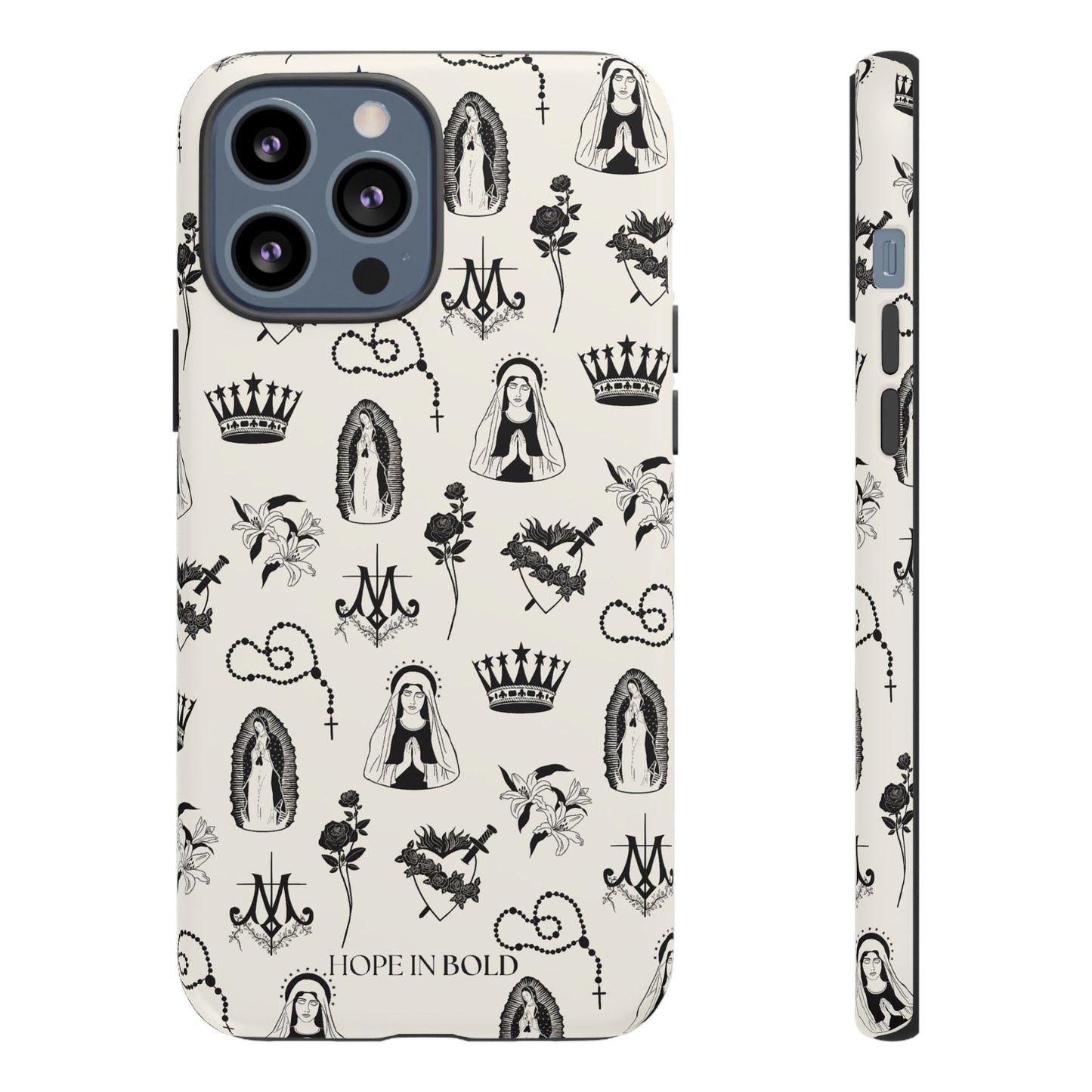 Virgin Mary Toile Phone Case in Ecru/Black