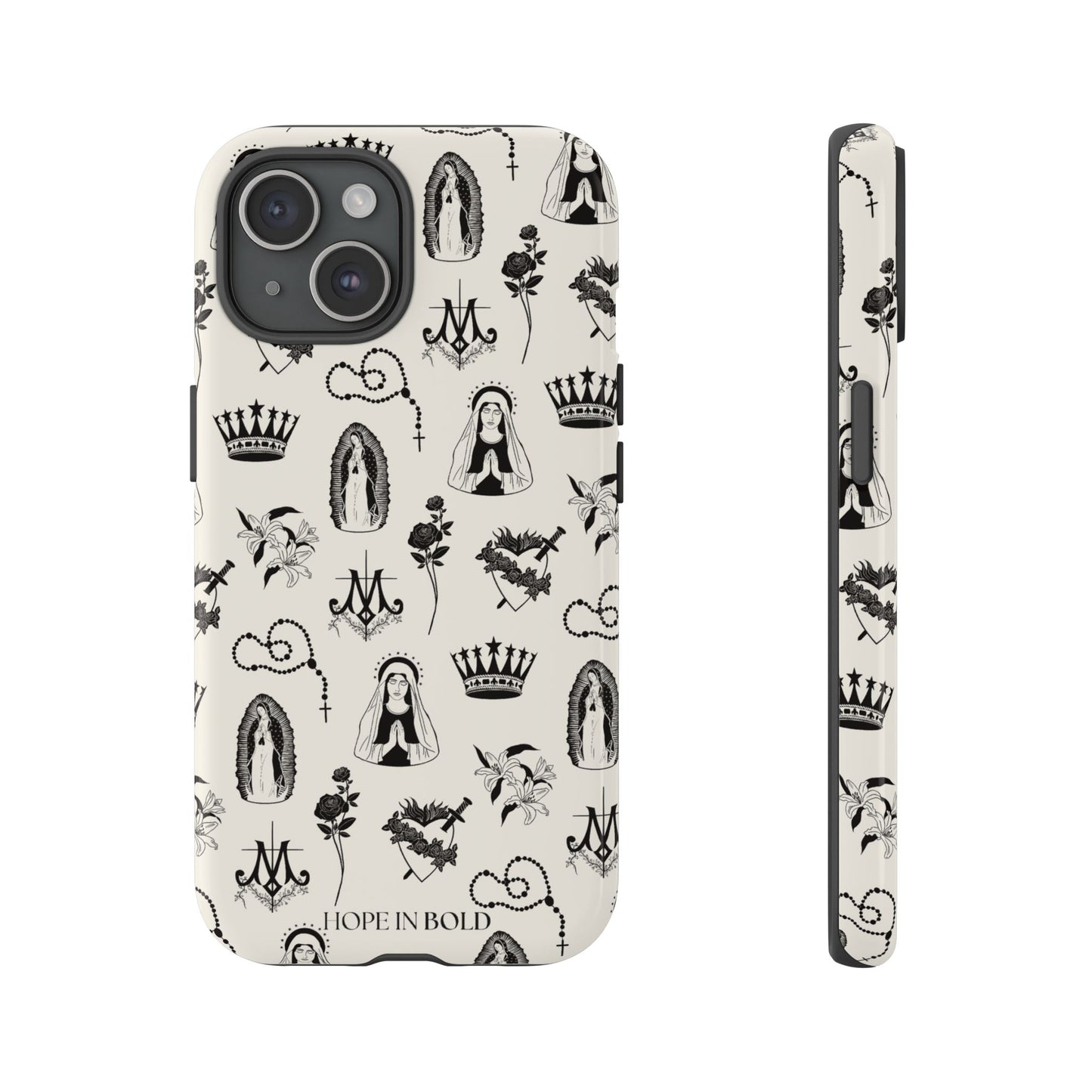Virgin Mary Toile Phone Case in Ecru/Black