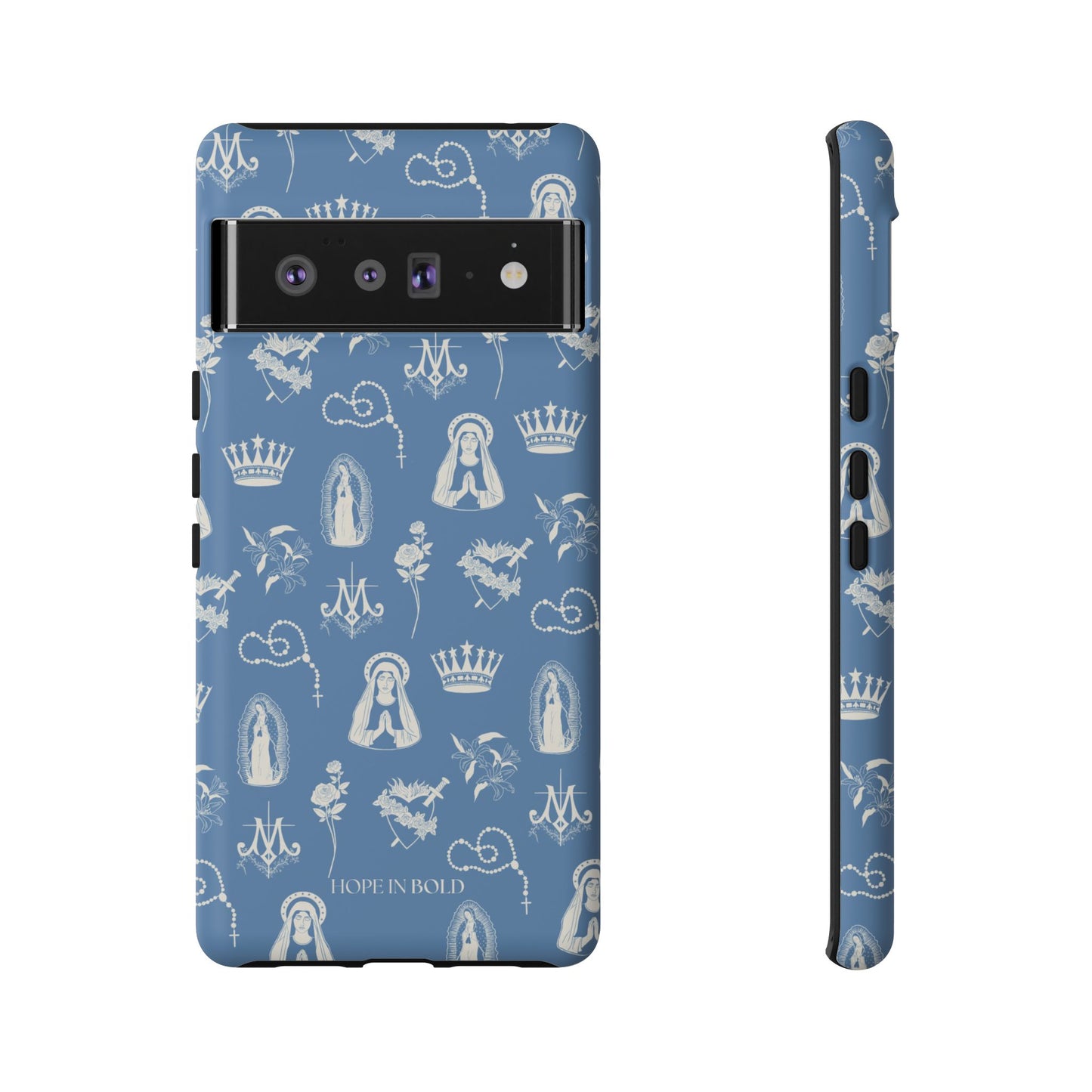 Virgin Mary Toile Phone Case in Sky/Ecru