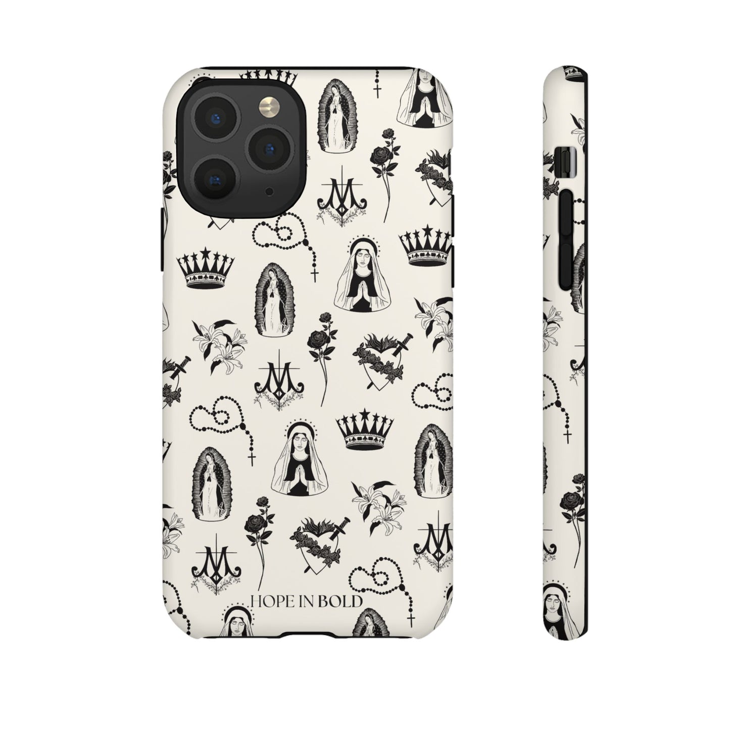 Virgin Mary Toile Phone Case in Ecru/Black
