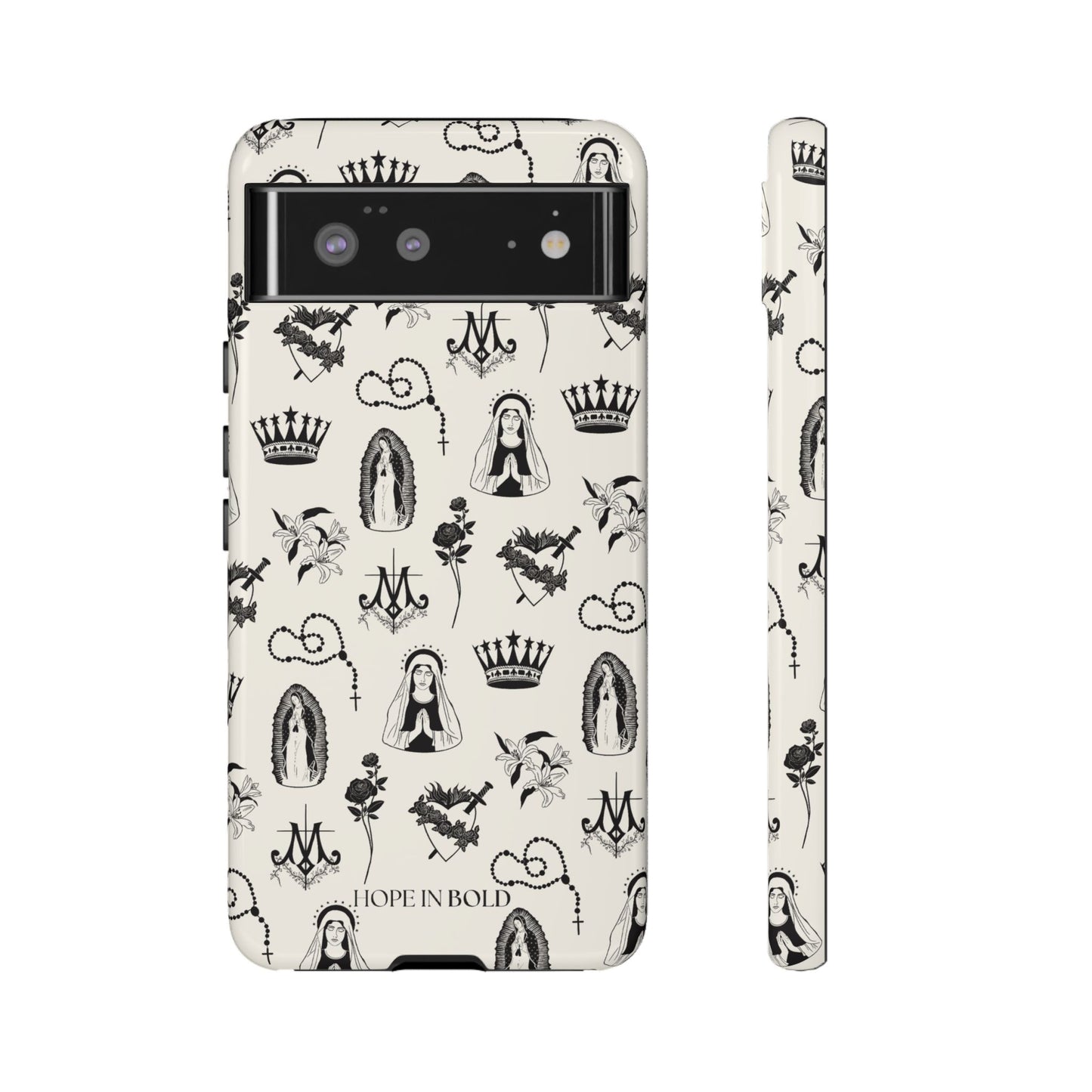 Virgin Mary Toile Phone Case in Ecru/Black