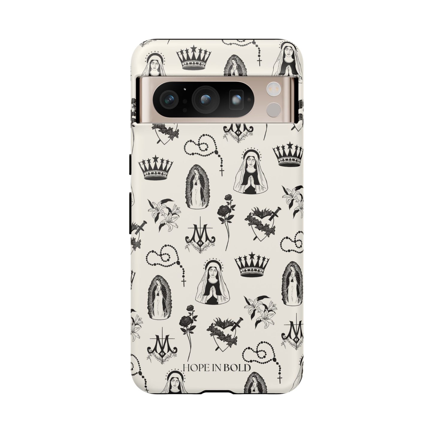 Virgin Mary Toile Phone Case in Ecru/Black