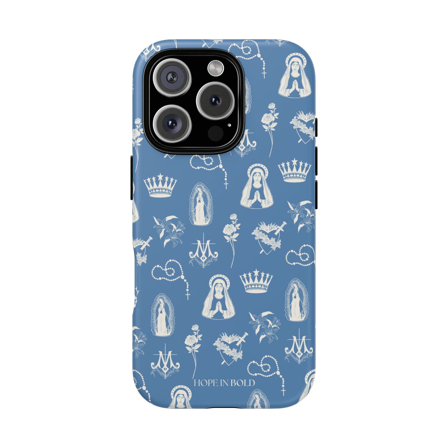 Virgin Mary Toile Phone Case in Sky/Ecru