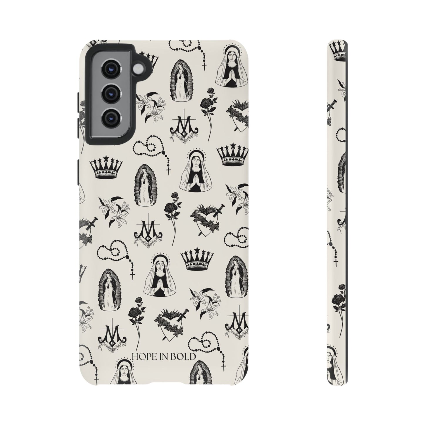 Virgin Mary Toile Phone Case in Ecru/Black