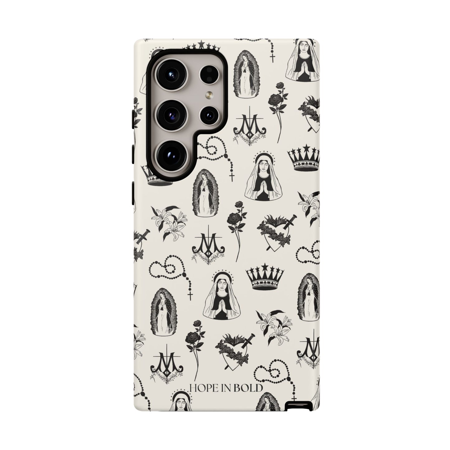 Virgin Mary Toile Phone Case in Ecru/Black