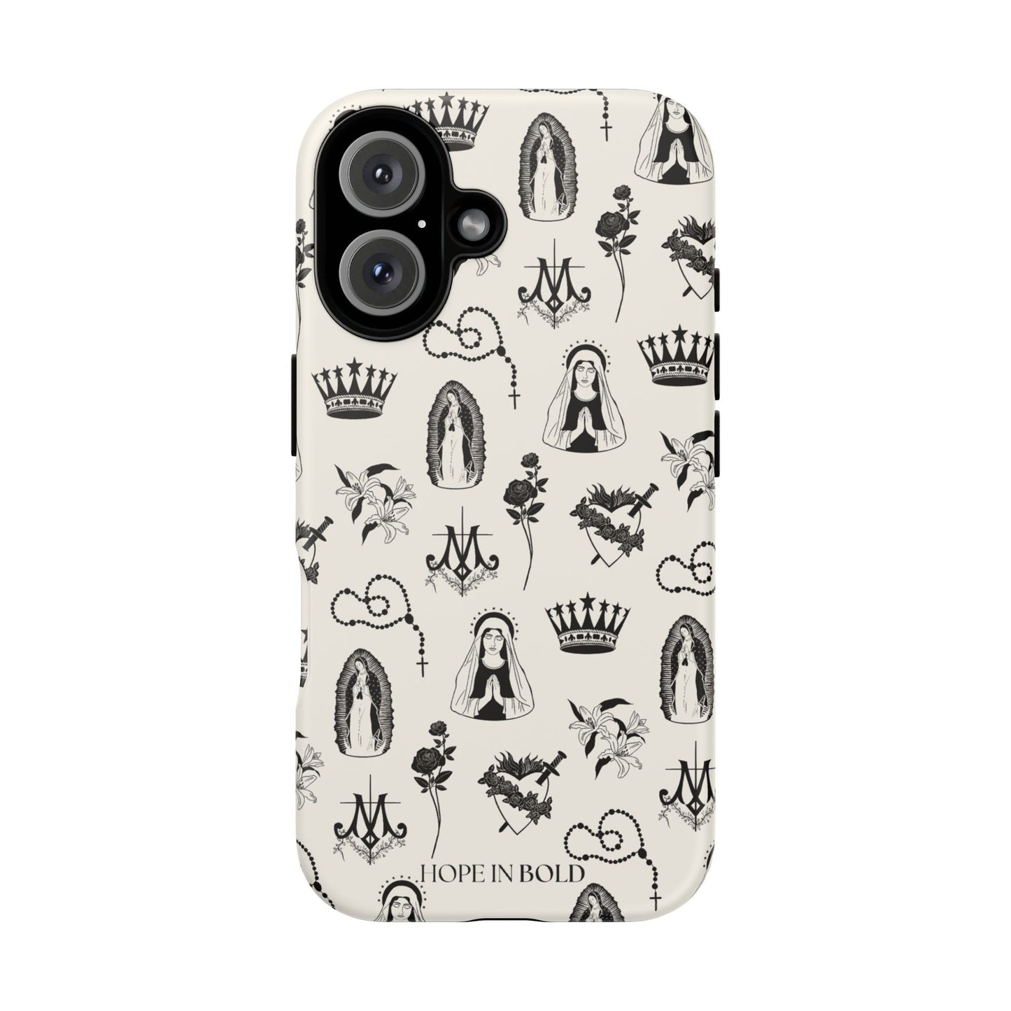 Virgin Mary Toile Phone Case in Ecru/Black