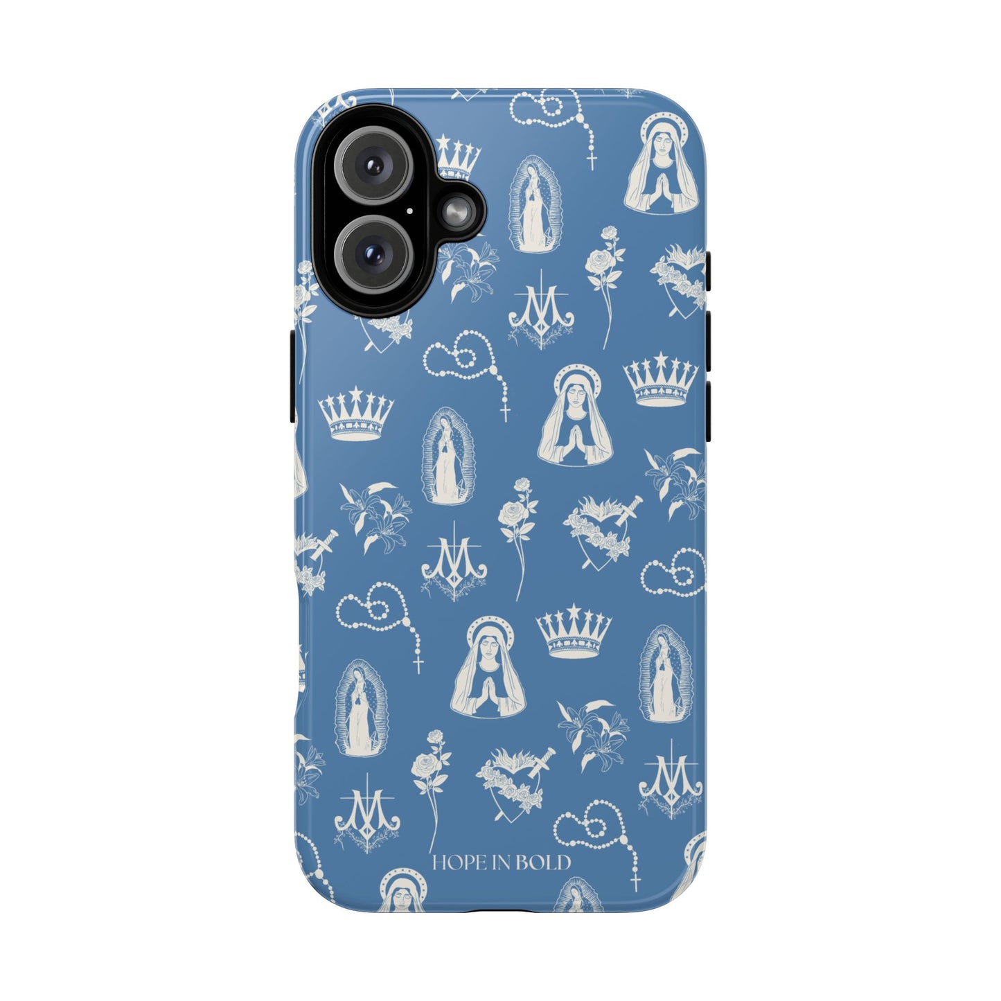 Virgin Mary Toile Phone Case in Sky/Ecru