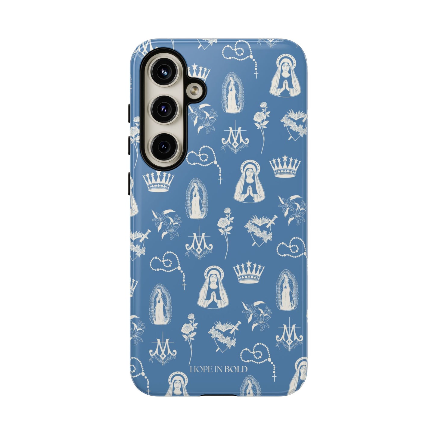 Virgin Mary Toile Phone Case in Sky/Ecru