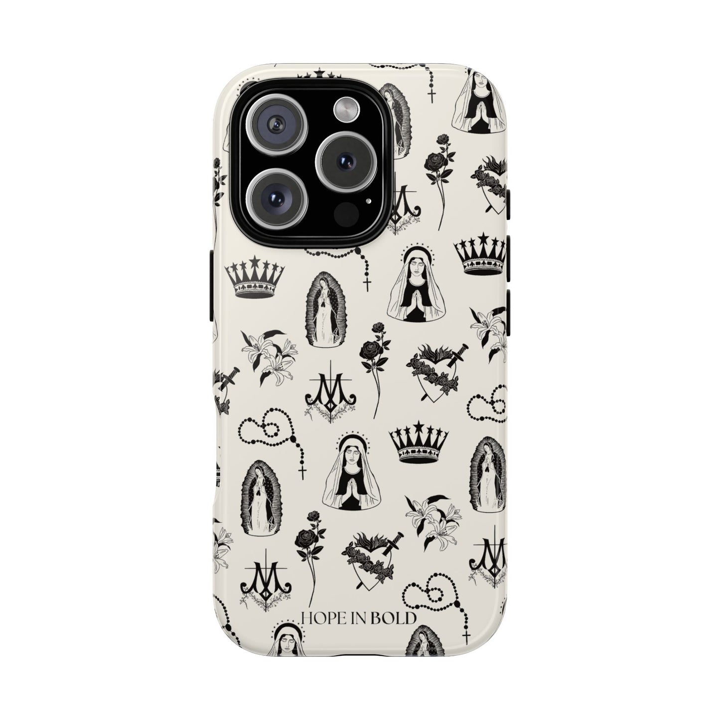 Virgin Mary Toile Phone Case in Ecru/Black