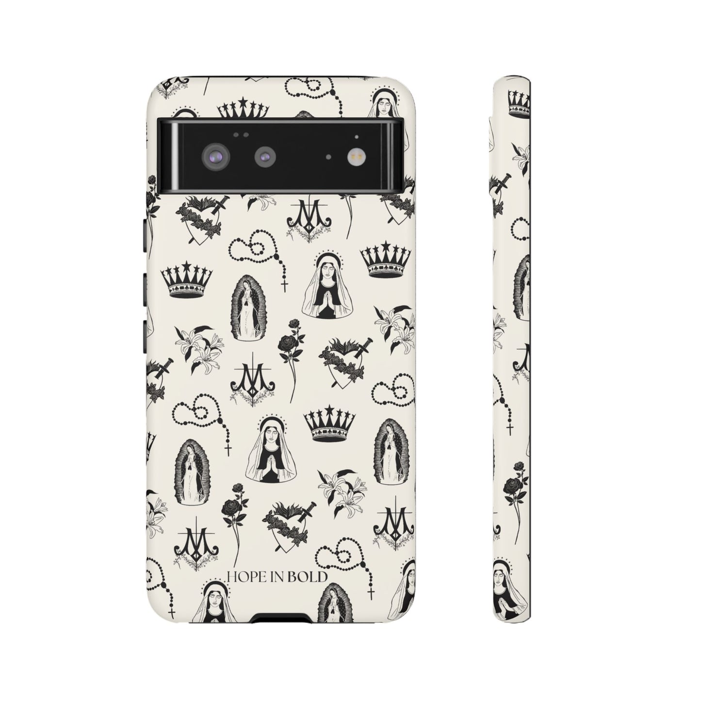 Virgin Mary Toile Phone Case in Ecru/Black
