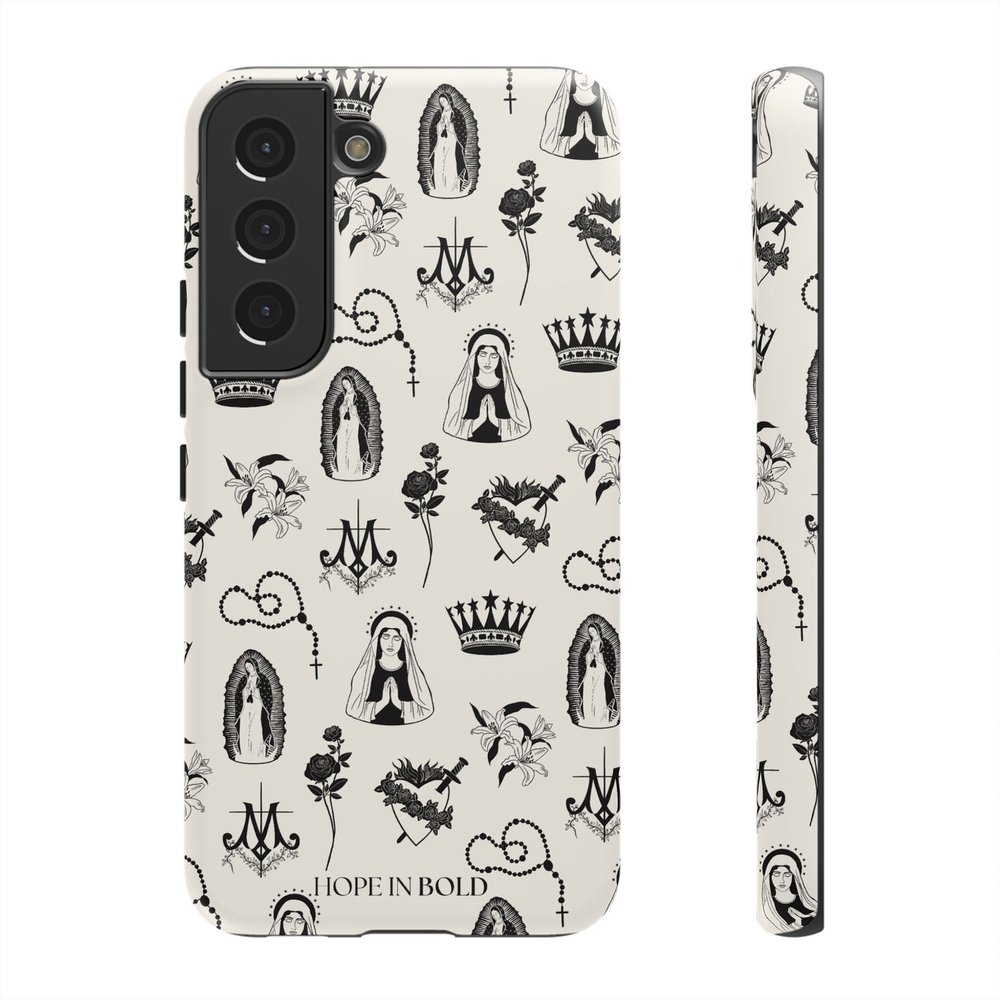 Virgin Mary Toile Phone Case in Ecru/Black