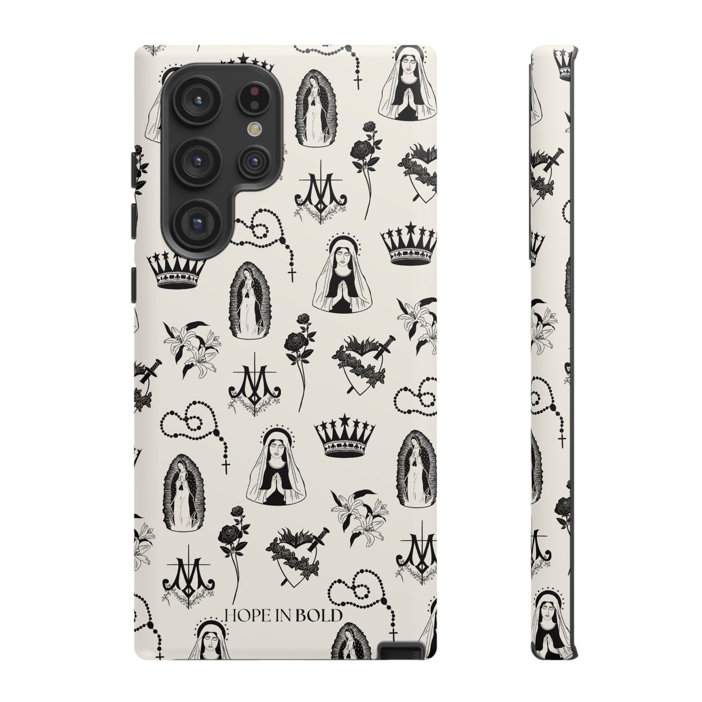 Virgin Mary Toile Phone Case in Ecru/Black