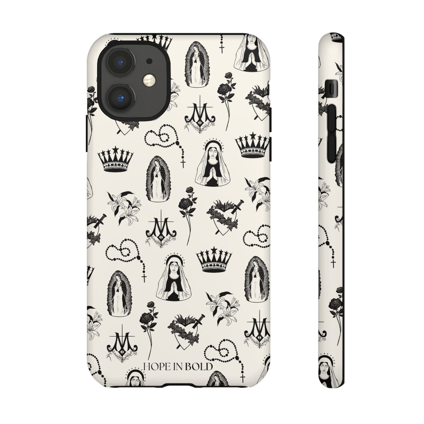 Virgin Mary Toile Phone Case in Ecru/Black