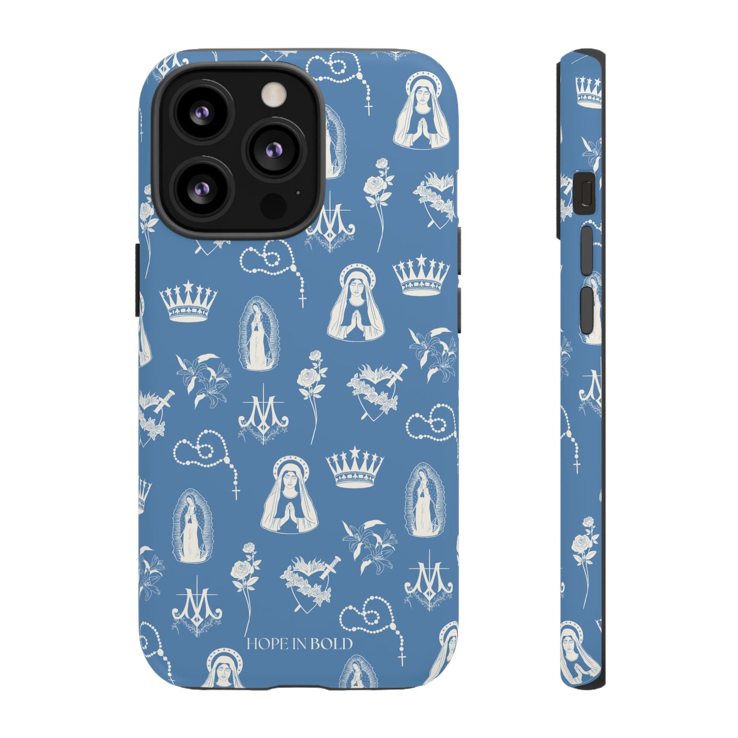 Virgin Mary Toile Phone Case in Sky/Ecru