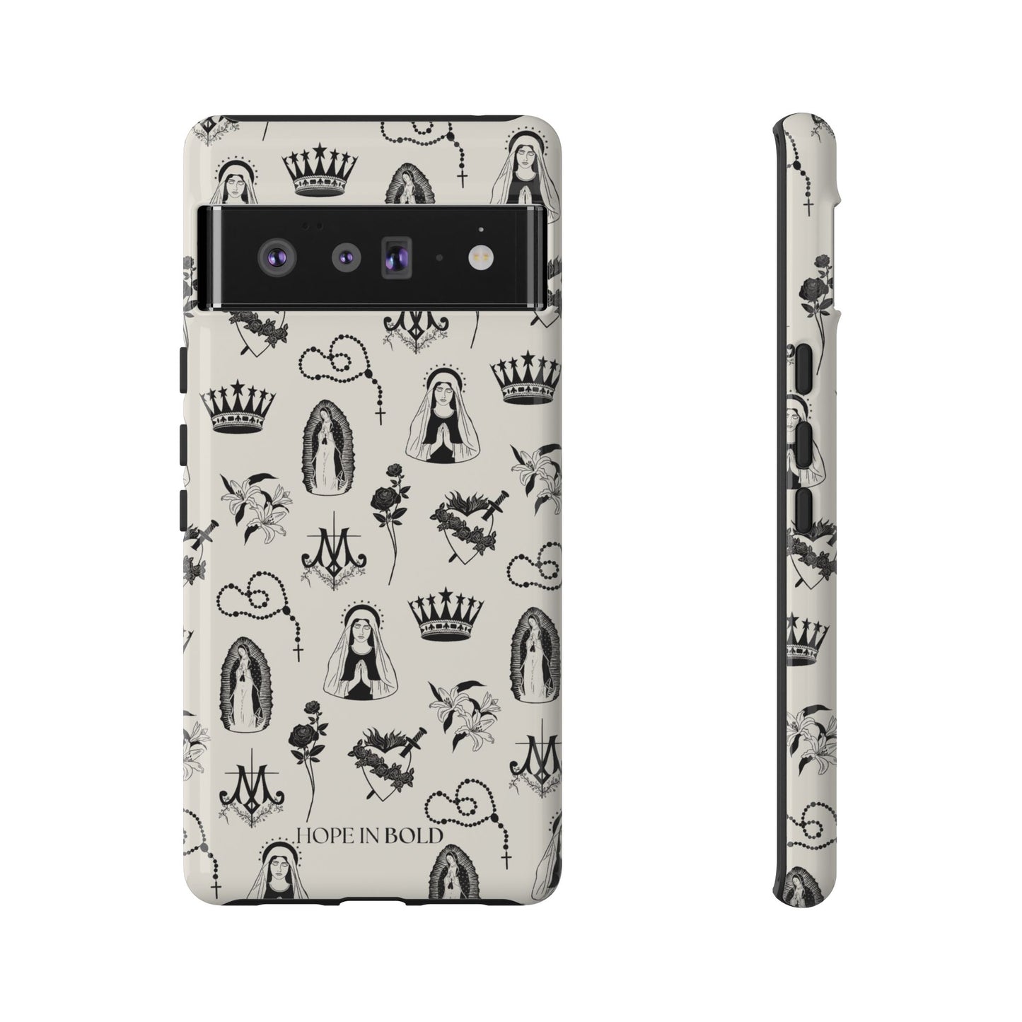 Virgin Mary Toile Phone Case in Ecru/Black