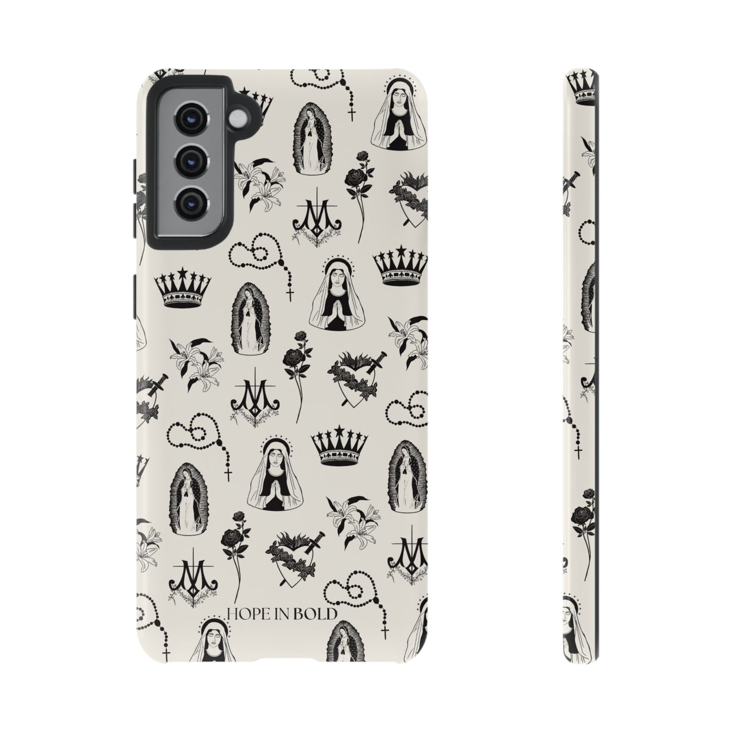 Virgin Mary Toile Phone Case in Ecru/Black