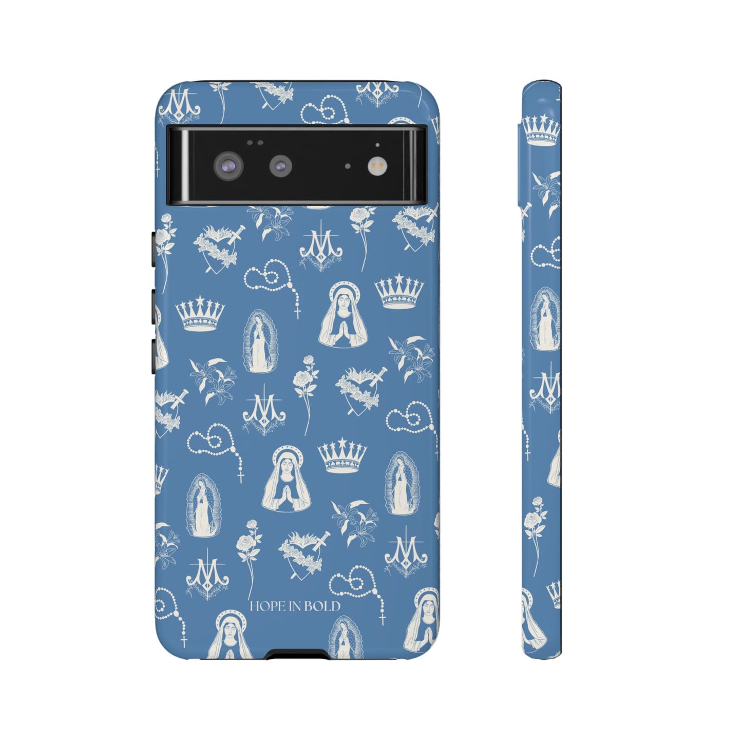 Virgin Mary Toile Phone Case in Sky/Ecru