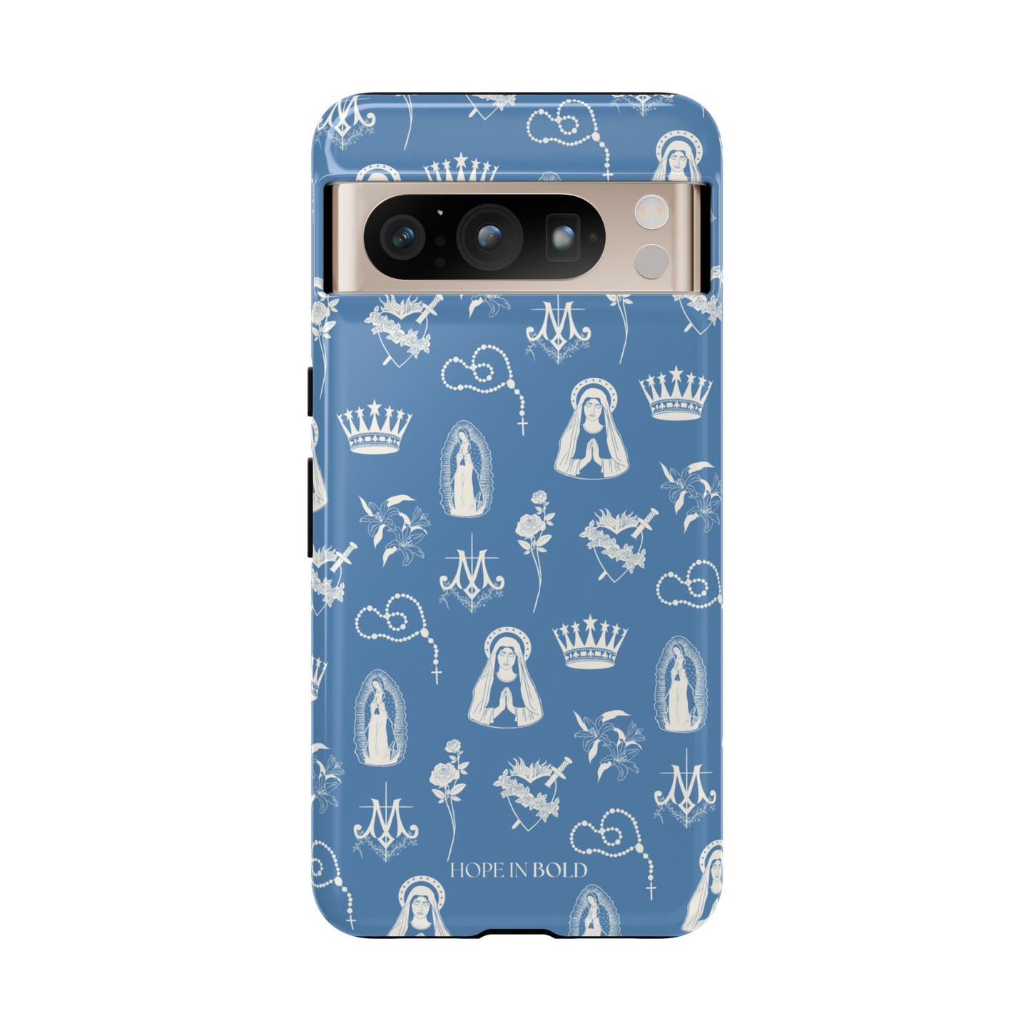 Virgin Mary Toile Phone Case in Sky/Ecru