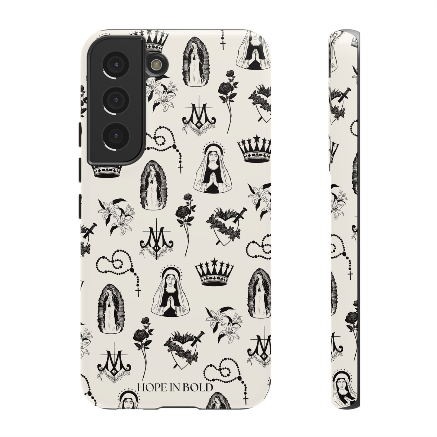 Virgin Mary Toile Phone Case in Ecru/Black