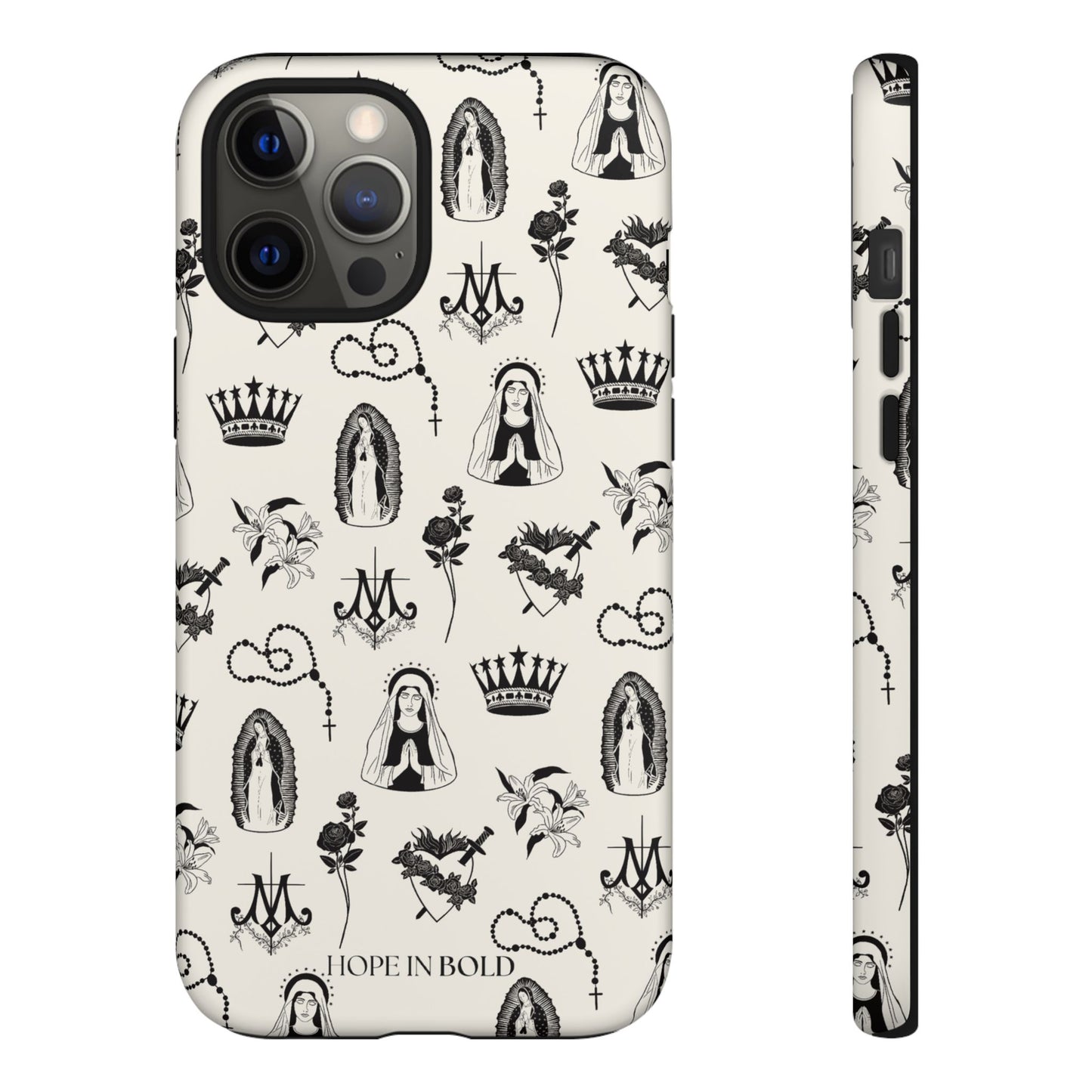 Virgin Mary Toile Phone Case in Ecru/Black