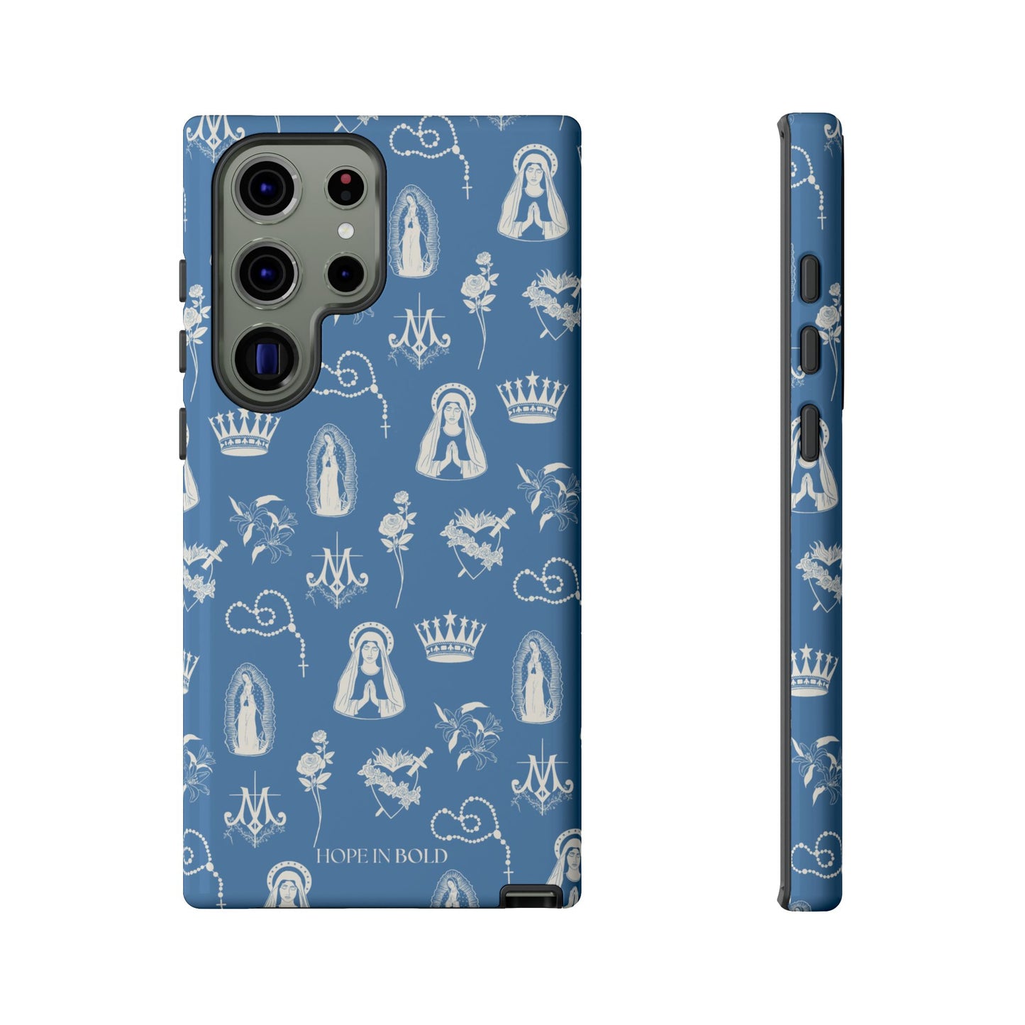 Virgin Mary Toile Phone Case in Sky/Ecru
