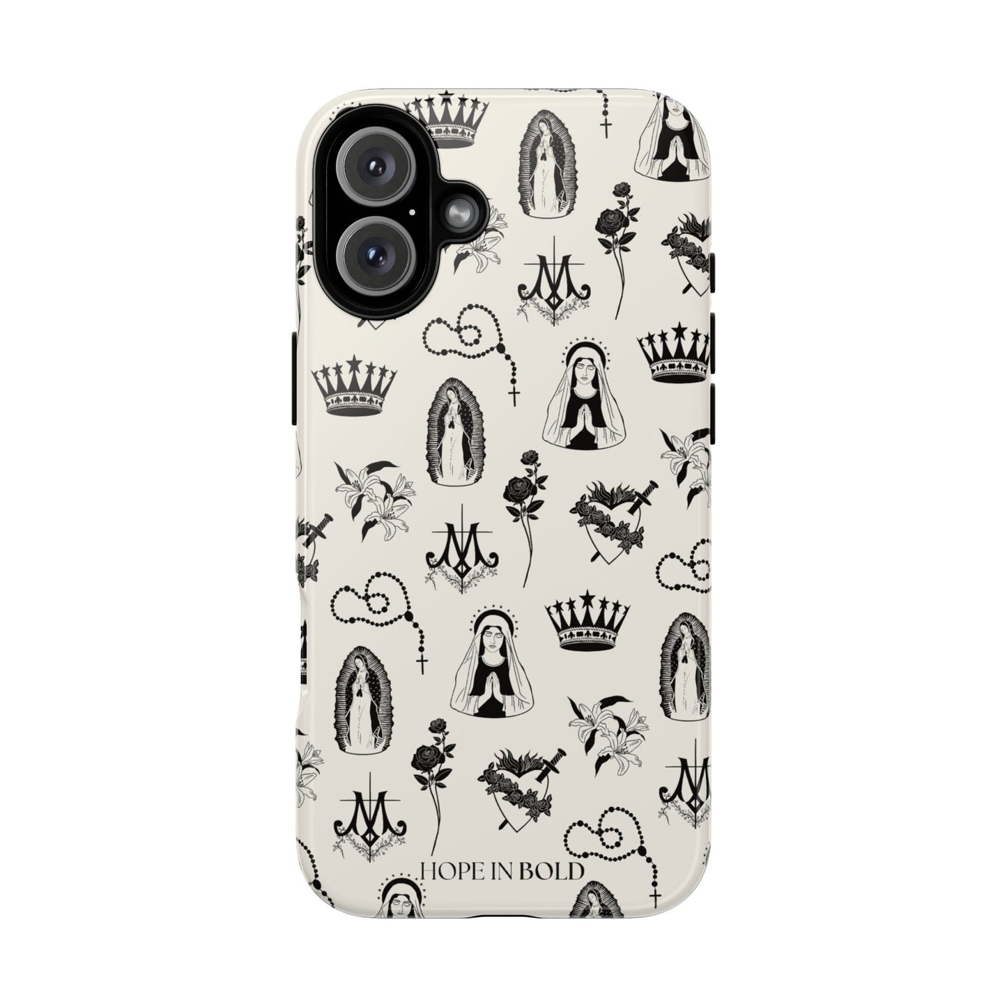 Virgin Mary Toile Phone Case in Ecru/Black