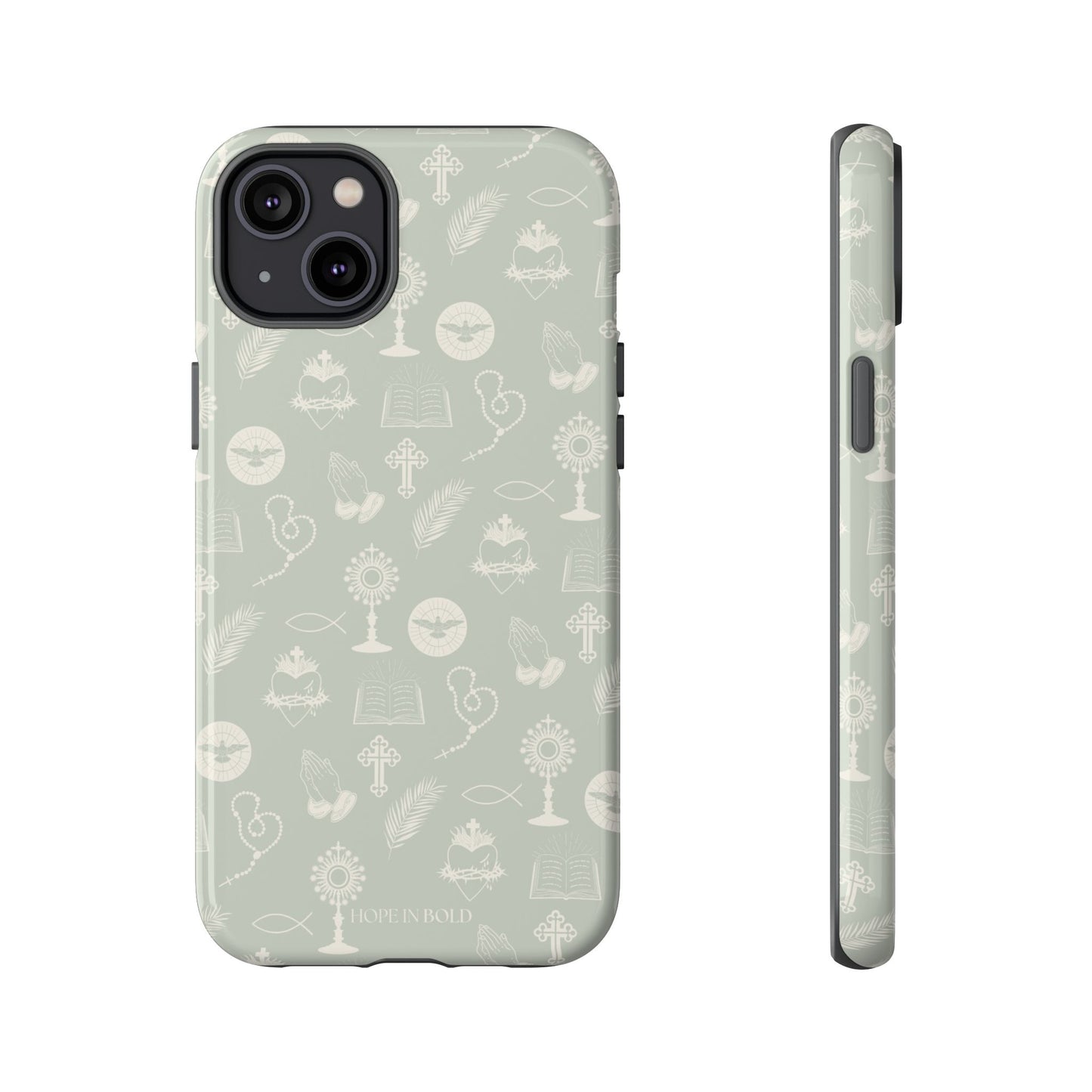 Catholic Toile Phone Case in Sage/Ecru