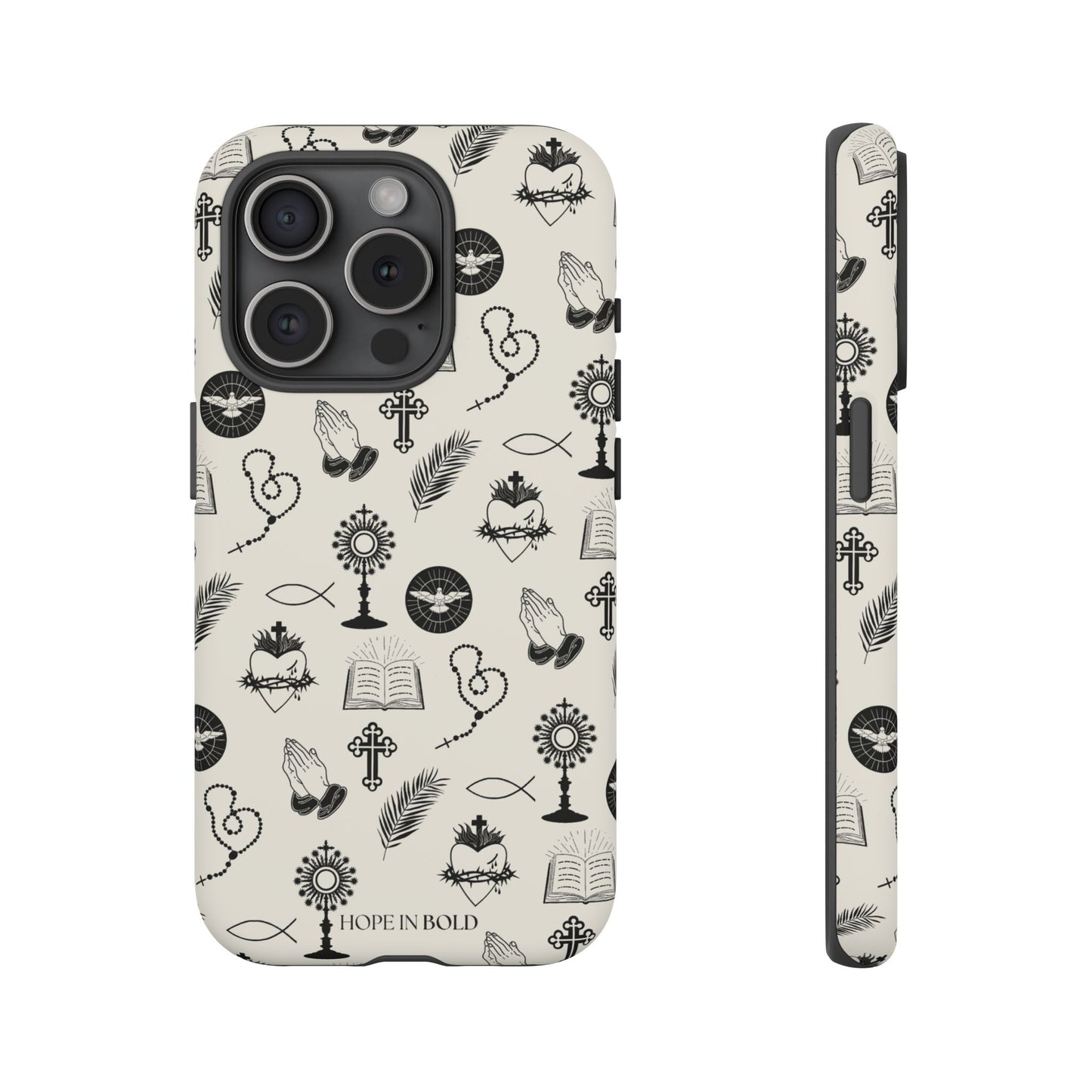 Catholic Toile Phone Case in Ecru/Black