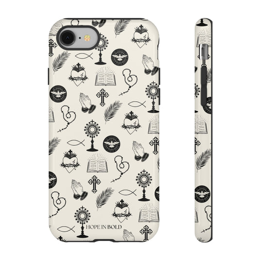 Catholic Toile Phone Case in Ecru/Black